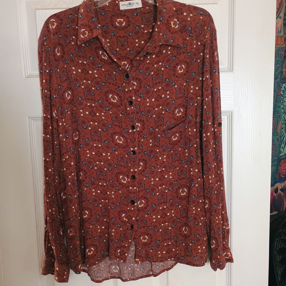 NATURAL LIFE Rust Floral Button-Down Shirt